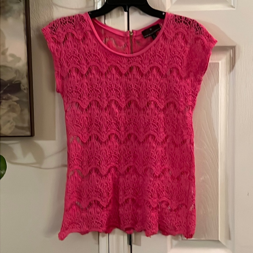 Fenn Wright Manson Hot Pink Lace Cap-Sleeve Blouse